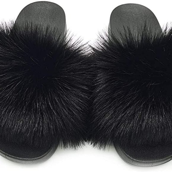 Fluffy Faux Fur Slides Fuzzy Slippers Furry Sandals Open Toe Outdoor - Picture 3 of 3